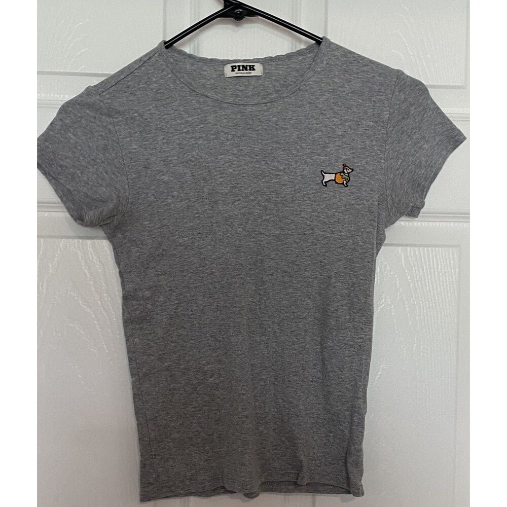 Victoria's Secret PINK Gray Short Sleeve Crop Top Size Xl Dog Y2K Baby Tee